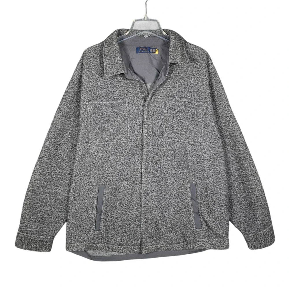 Polo Ralph Lauren Shirt Jacket Mens XXL‎ Brushed Fleece Button Up Gray Shacket
